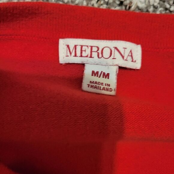 Merona Red 3/4 Sleeve Button Down Round Neck Cotton Blend Shirt Size M - Picture 6 of 13